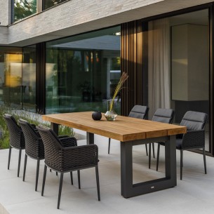 Table de jardin NEVADA en teck et aluminium anthracite 6 places L240