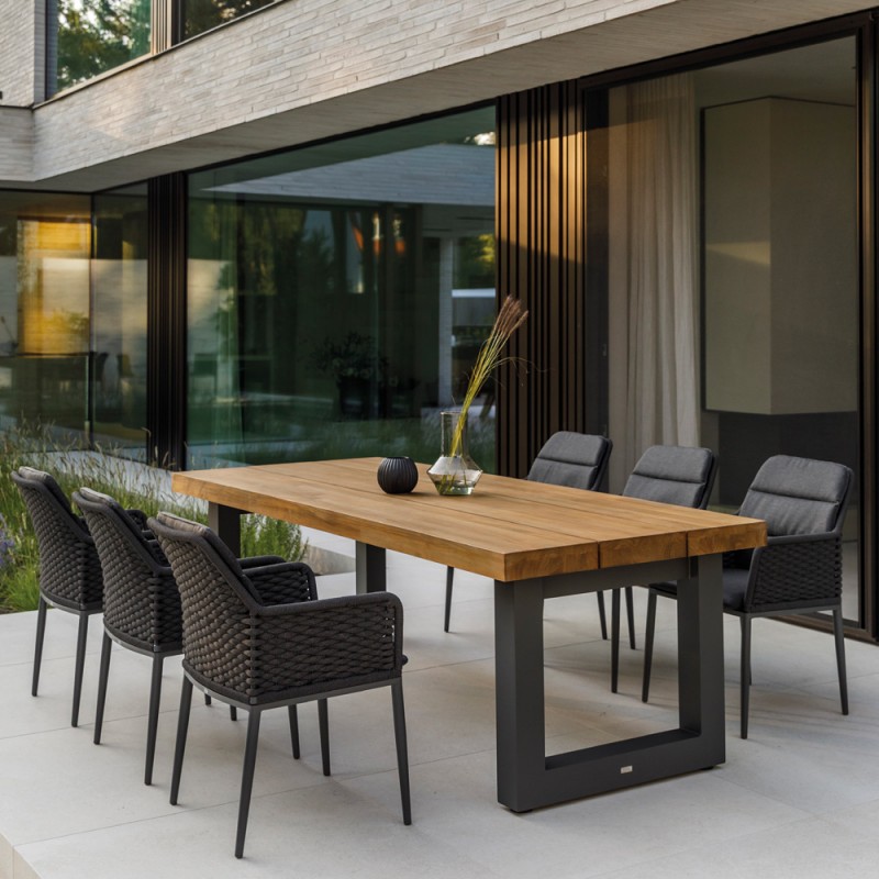 NEVADA Outdoor Dining Table 6 Seater in Teak and Grey Aluminium W240