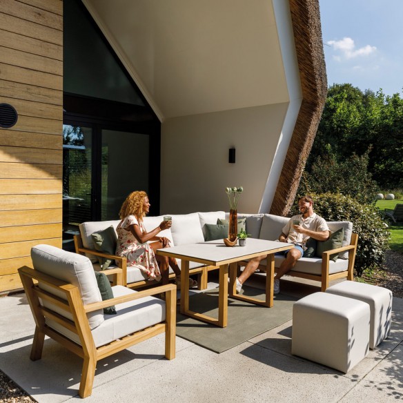 TIMBER NATURE Lounge Set 7 Seater Teak with High Coffee Table and Oyster Ceramic Top