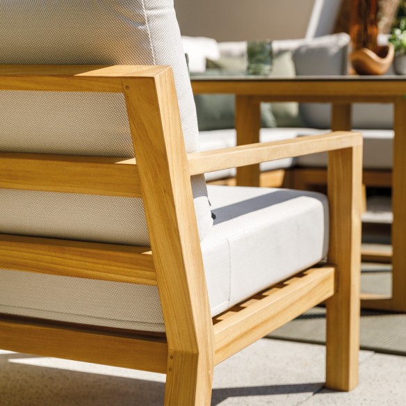 TIMBER NATURE Lounge Set 7 Seater Teak with High Coffee Table and Oyster Ceramic Top