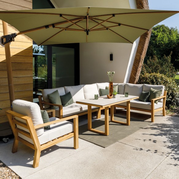 TIMBER NATURE Lounge Set 7 Seater Teak with High Coffee Table and Oyster Ceramic Top