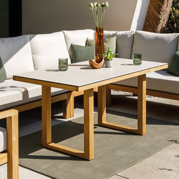 TIMBER NATURE Lounge Set 7 Seater Teak with High Coffee Table and Oyster Ceramic Top