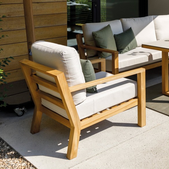 TIMBER NATURE Lounge Set 7 Seater Teak with High Coffee Table and Oyster Ceramic Top