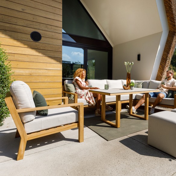 TIMBER NATURE Lounge Set 7 Seater Teak with High Coffee Table and Oyster Ceramic Top