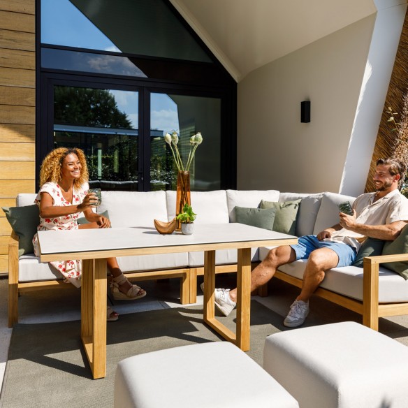 TIMBER NATURE Lounge Set 7 Seater Teak with High Coffee Table and Oyster Ceramic Top