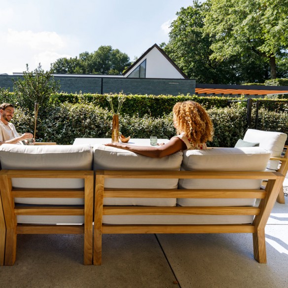 TIMBER NATURE Lounge Set 7 Seater Teak with High Coffee Table and Oyster Ceramic Top