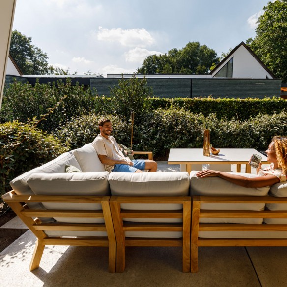 TIMBER NATURE Lounge Set 7 Seater Teak with High Coffee Table and Oyster Ceramic Top