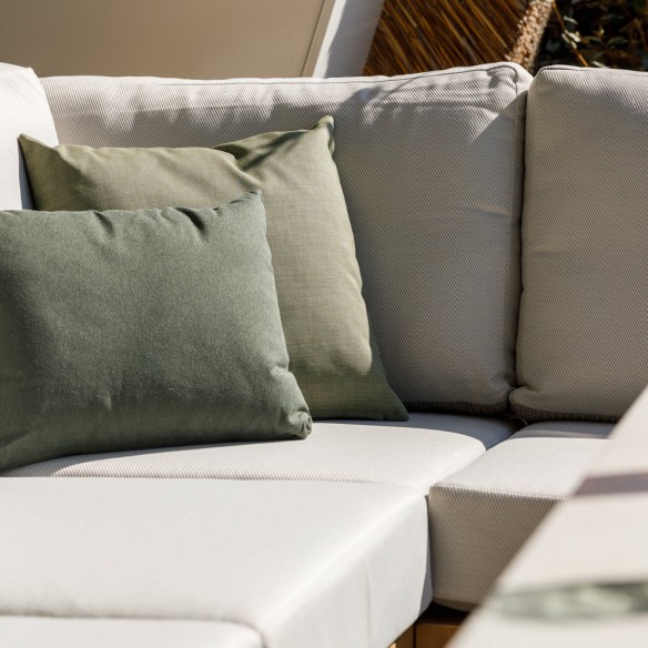 Salon de jardin TIMBER NATURE 7 places teck avec table basse haute plateau céramique Oyster