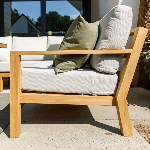 TIMBER NATURE Lounge Set 7 Seater Teak with High Coffee Table and Oyster Ceramic Top