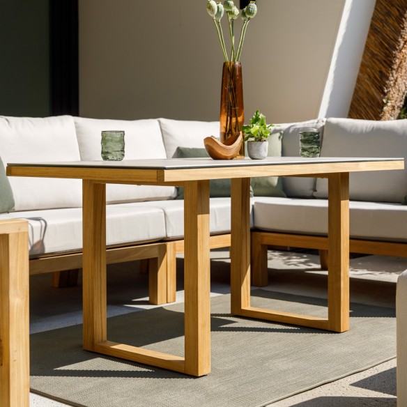 TIMBER NATURE Lounge Set 7 Seater Teak with High Coffee Table and Oyster Ceramic Top