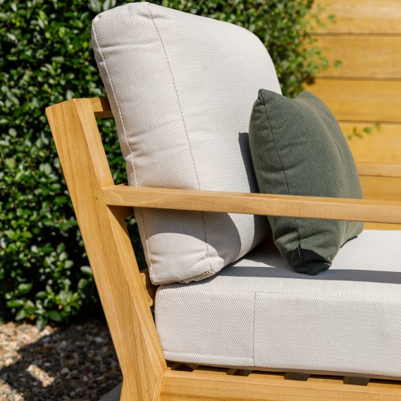 Salon de jardin TIMBER NATURE 7 places teck avec table basse haute plateau céramique Oyster