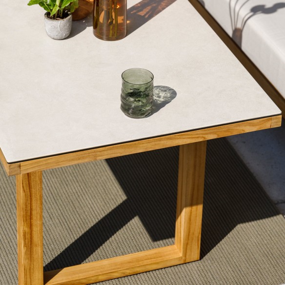 TIMBER NATURE Lounge Set 7 Seater Teak with High Coffee Table and Oyster Ceramic Top