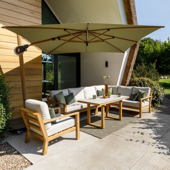 TIMBER NATURE Lounge Set 7 Seater Teak with High Coffee Table and Oyster Ceramic Top