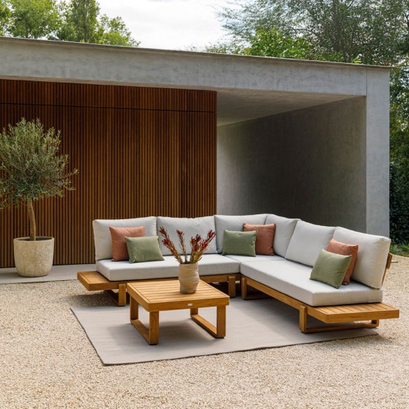 Salon de jardin JURA DUNE 5 places en teck avec tables d'appoint flottantes