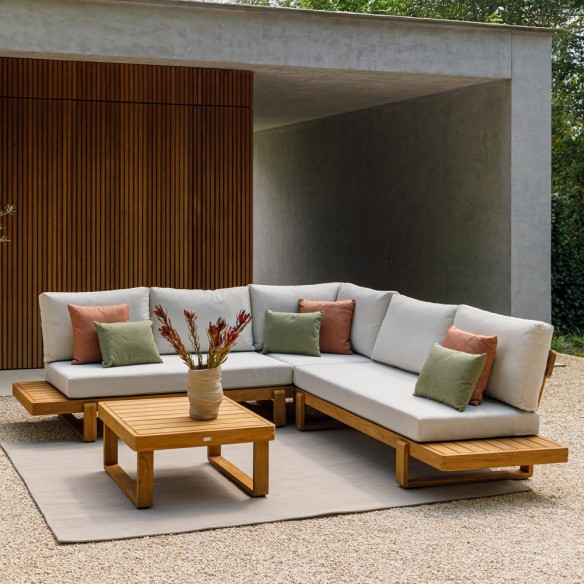 Salon de jardin JURA DUNE 5 places en teck avec tables d'appoint flottantes