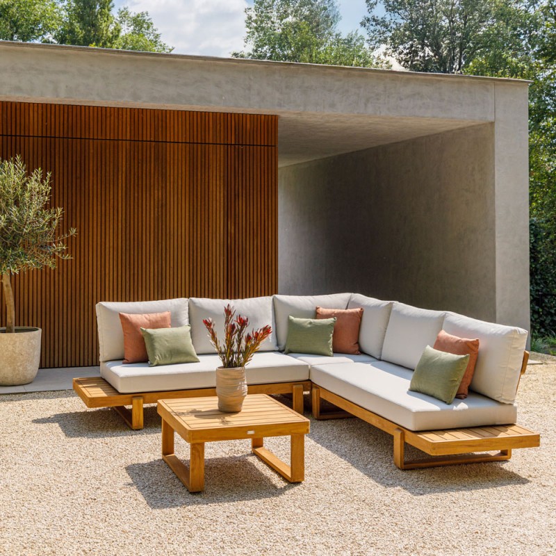 Salon de jardin JURA DUNE 5 places en teck avec tables d'appoint flottantes