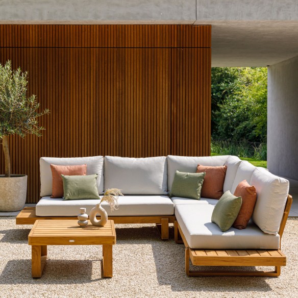 Salon de jardin JURA DUNE 5 places en teck avec tables d'appoint flottantes