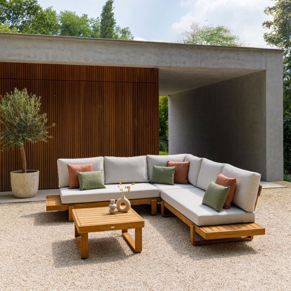 Salon de jardin JURA DUNE 5 places en teck avec tables d'appoint flottantes