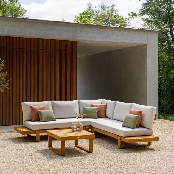 Salon de jardin JURA DUNE 5 places en teck avec tables d'appoint flottantes