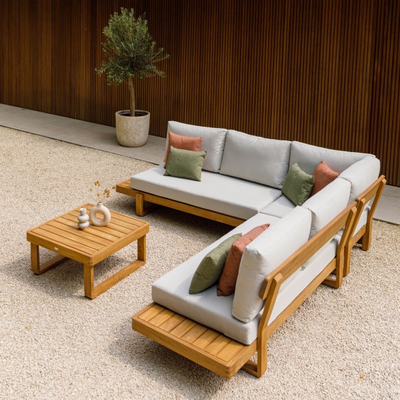 Salon de jardin JURA DUNE 5 places en teck avec tables d'appoint flottantes