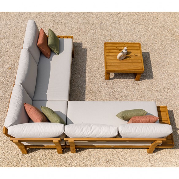 Salon de jardin JURA DUNE 5 places en teck avec tables d'appoint flottantes