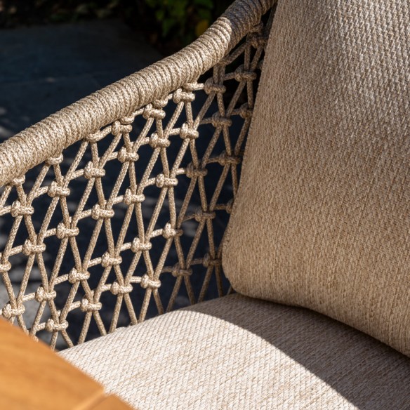 Ensemble Table de jardin ovale PETRA en teck L240 avec 6 chaises PALOMA taupe coussin beige crème