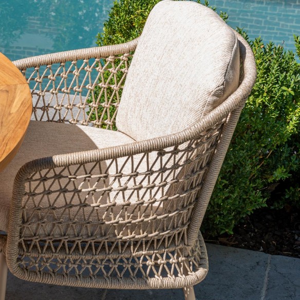 Outdoor Dining Set PETRA Round Table in Teak W240 with 6 PALOMA Taupe Chairs with Cream Beige Cushions