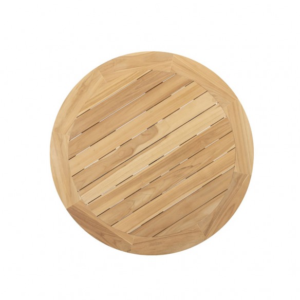 Ensemble Table de jardin ronde PETRA en teck D130 avec 4 chaises PALOMA taupe coussin beige crème