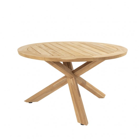 Ensemble Table de jardin ronde PETRA en teck D130 avec 4 chaises PALOMA taupe coussin beige crème