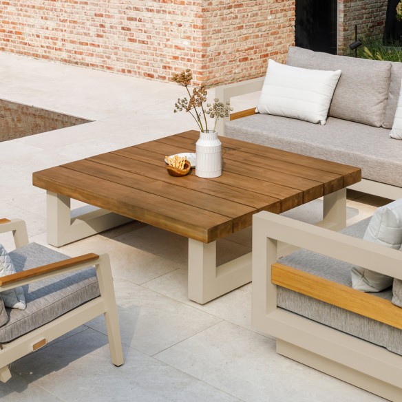 HIMALAYA Lounge Set 8 Seater in Aluminium Beige with Teak Coffee Table