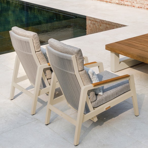 Salon de jardin HIMALAYA 8 places beige aluminium avec table basse en teck
