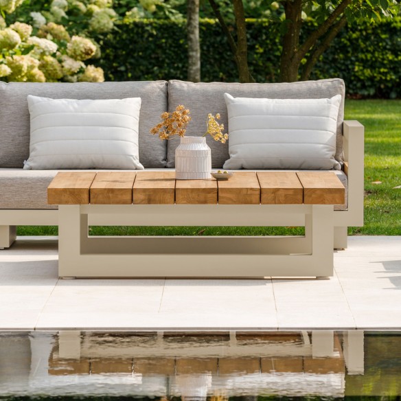 Salon de jardin HIMALAYA 8 places beige aluminium avec table basse en teck