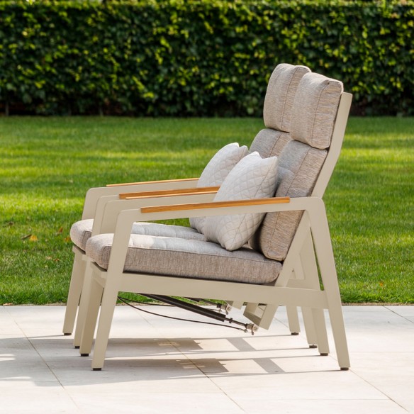 Salon de jardin HIMALAYA 8 places beige aluminium avec table basse en teck