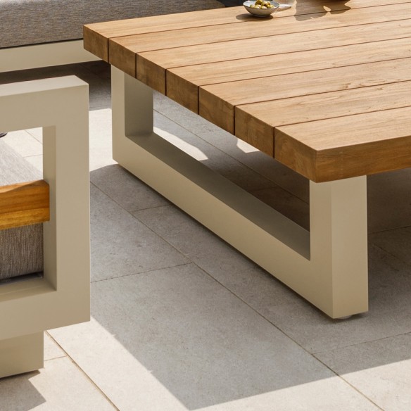 Salon de jardin HIMALAYA 8 places beige aluminium avec table basse en teck