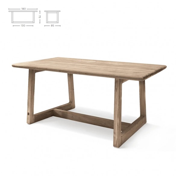 DELMON Outdoor Dining Table Set W180 with 4 MALO Dining Chairs in Reclaimed Teak with Rope Backrest and Seat Cushion