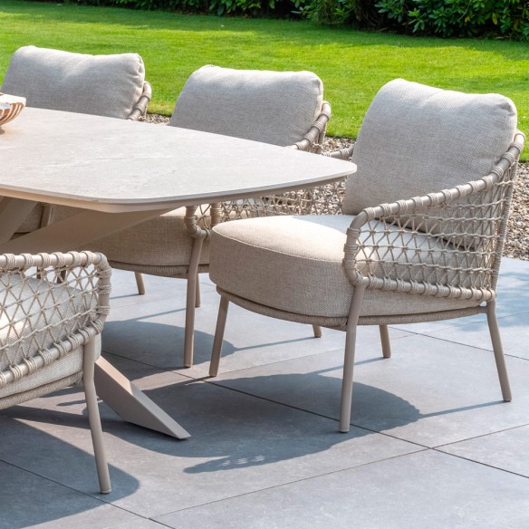 Ensemble Table de jardin NEROLI en aluminium beige sable L250 H69cm avec 6 chaises basses SERENA coussin beige crème