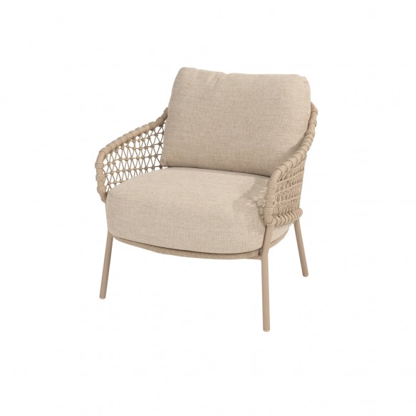 Ensemble Table de jardin NEROLI en aluminium beige sable L250 H69cm avec 6 chaises basses SERENA taupe coussin beige crème