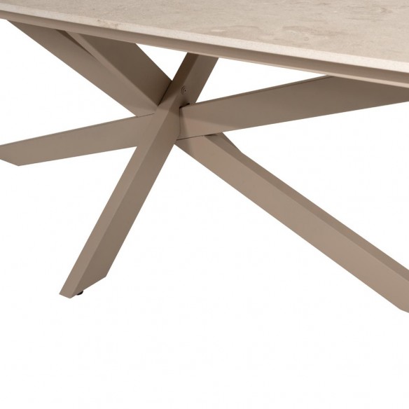 Ensemble Table de jardin NEROLI en aluminium beige sable L250 H69cm avec 6 chaises basses SERENA taupe coussin beige crème