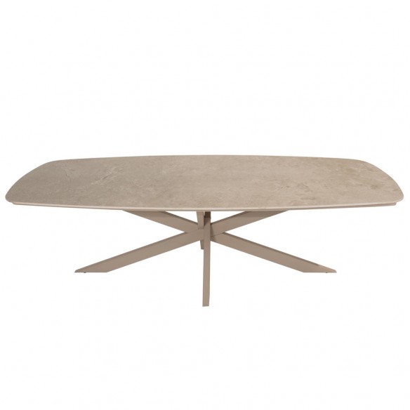 Ensemble Table de jardin NEROLI en aluminium beige sable L250 H69cm avec 6 chaises basses SERENA taupe coussin beige crème