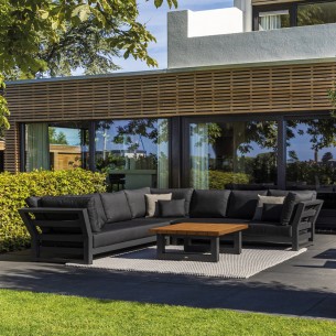 Salon de jardin NEVADA GRAPHITE 6 places gris aluminium avec table basse en teck