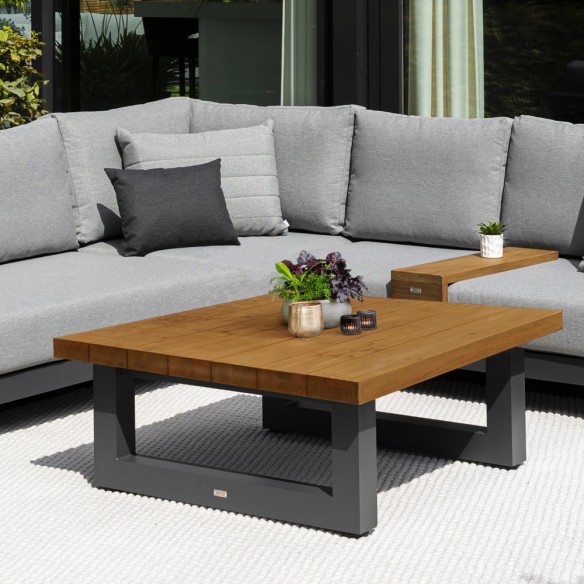 Salon de jardin NEVADA MISTGREY 6 places gris aluminium avec table basse céramique en teck