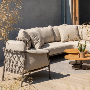 EZOA Lounge Set 8 Seater Aluminium Taupe with Round Teak Coffee and Side Tables 2