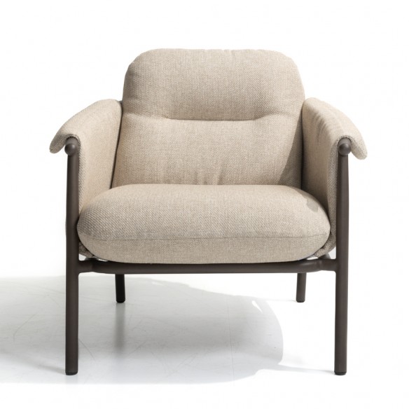 Salon de jardin EZOA 8 places cadre taupe aluminium avec tables basses et d’appoint rondes en teck