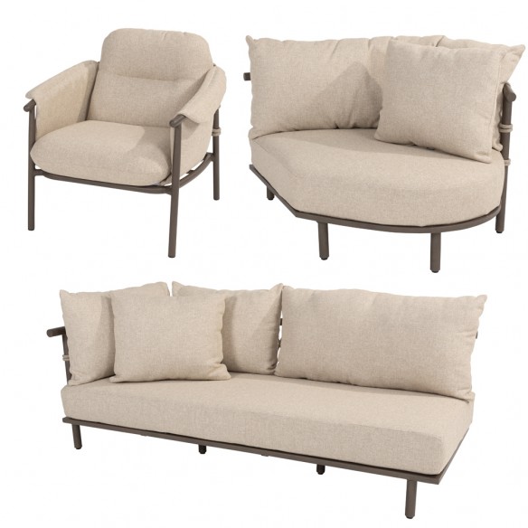 EZOA Lounge Set 8 Seater Aluminium Taupe with Round Teak Coffee and Side Tables