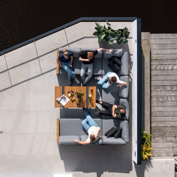 SOHO MISTGREY Lounge Set 8 Seater Aluminium Grey with Teak Armrests and High Coffee Table