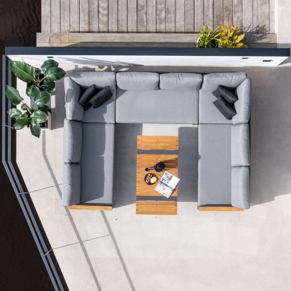 SOHO MISTGREY Lounge Set 8 Seater Aluminium Grey with Teak Armrests and High Coffee Table