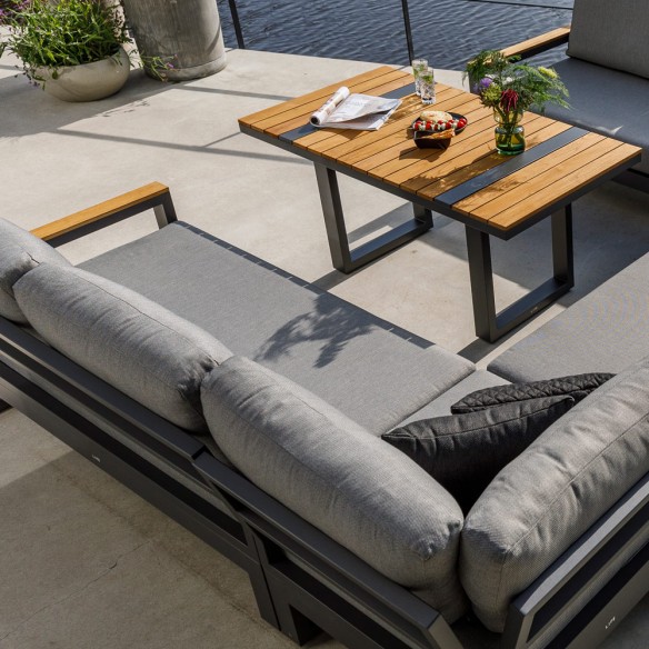 SOHO MISTGREY Lounge Set 8 Seater Aluminium Grey with Teak Armrests and High Coffee Table