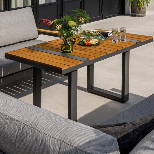 SOHO MISTGREY Lounge Set 8 Seater Aluminium Grey with Teak Armrests and High Coffee Table
