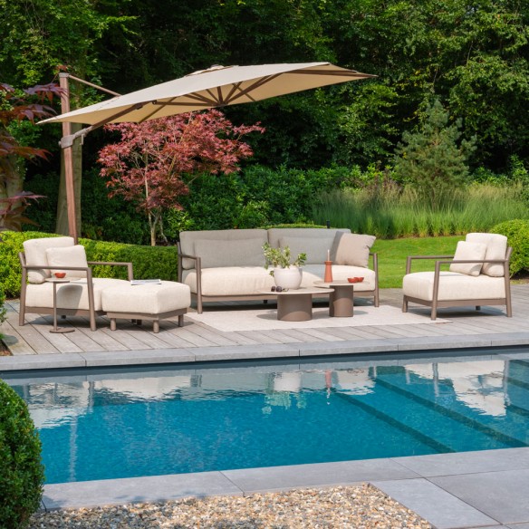 Salon de jardin CIELO 5 places cadre taupe aluminium avec tables basses céramique
