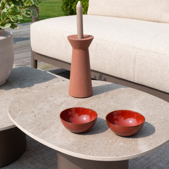 Salon de jardin CIELO 5 places cadre taupe aluminium avec tables basses céramique